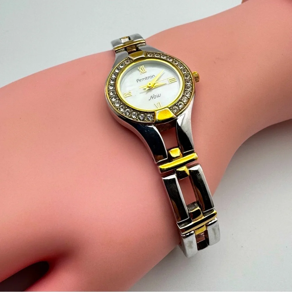 Armitron Now Two-Tone Crystal Bezel Watch Stainless Steel Back “New Battery”